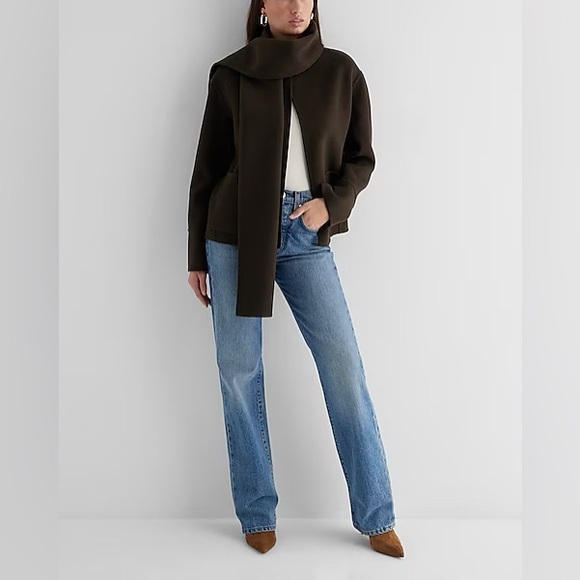 Express Wool-Blend Scarf Collar Coat in Espresso - Picture 2 of 9